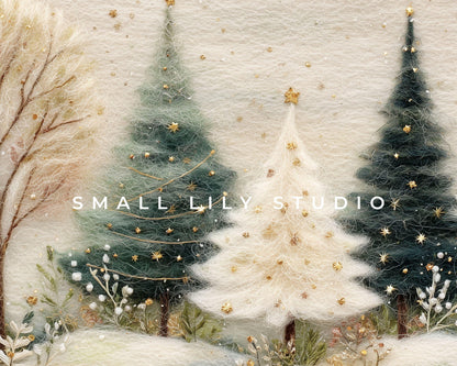 FRAME TV art Felt Style Christmas Tree Forest, Samsung Frame TV Cute Holiday art for kids | TV1008