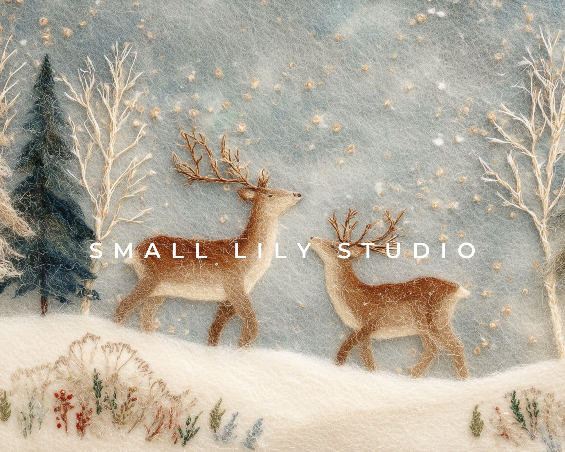 FRAME TV art Deer in Winter Landscape Felt Style, Samsung Frame TV art Cute Christmas Animals for Kids | TV1011