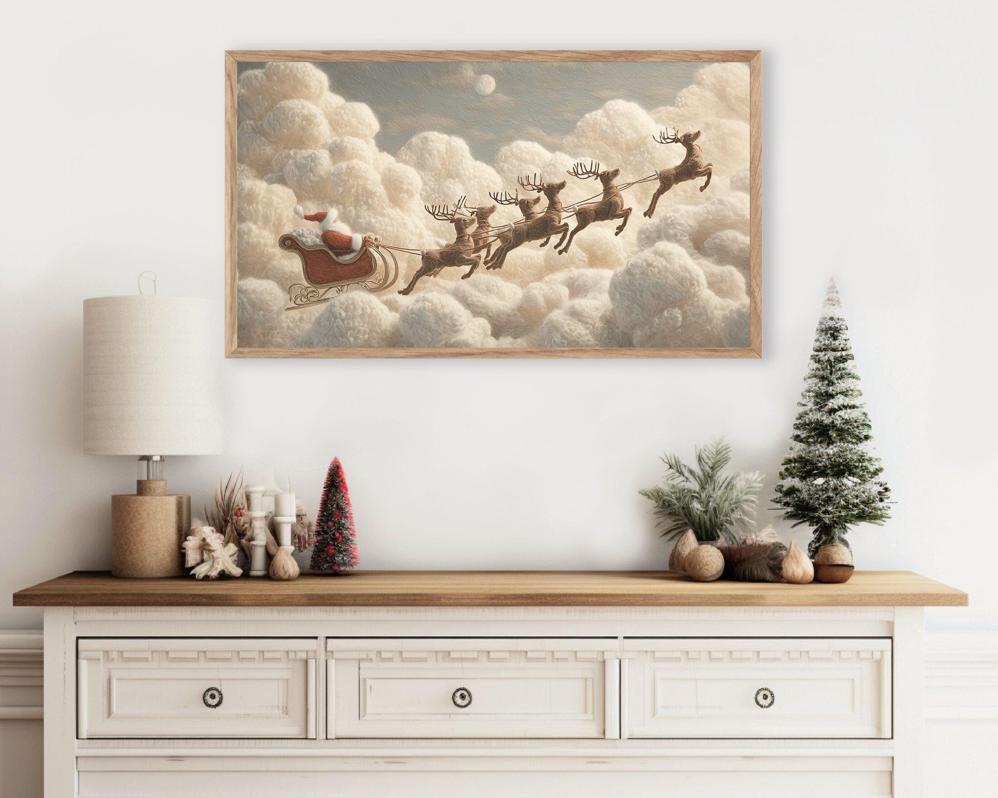 FRAME TV art Santa and Reindeer Felt Style, Samsung Frame TV art Cute Christmas Picture for Kids | TV1012