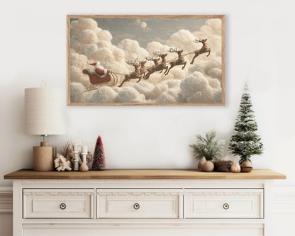 FRAME TV art Santa and Reindeer Felt Style, Samsung Frame TV art Cute Christmas Picture for Kids | TV1012