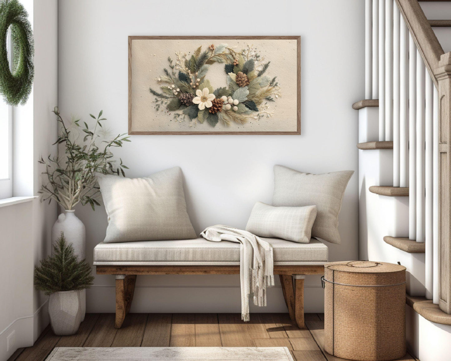 FRAME TV art Christmas Wreath Felt Style, Samsung Frame TV art Cute Botanical Winter Holidays Picture | TV1015