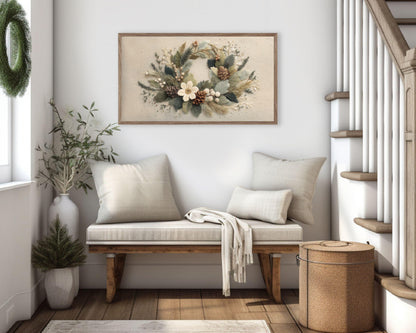 FRAME TV art Christmas Wreath Felt Style, Samsung Frame TV art Cute Botanical Winter Holidays Picture | TV1015