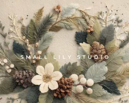 FRAME TV art Christmas Wreath Felt Style, Samsung Frame TV art Cute Botanical Winter Holidays Picture | TV1015