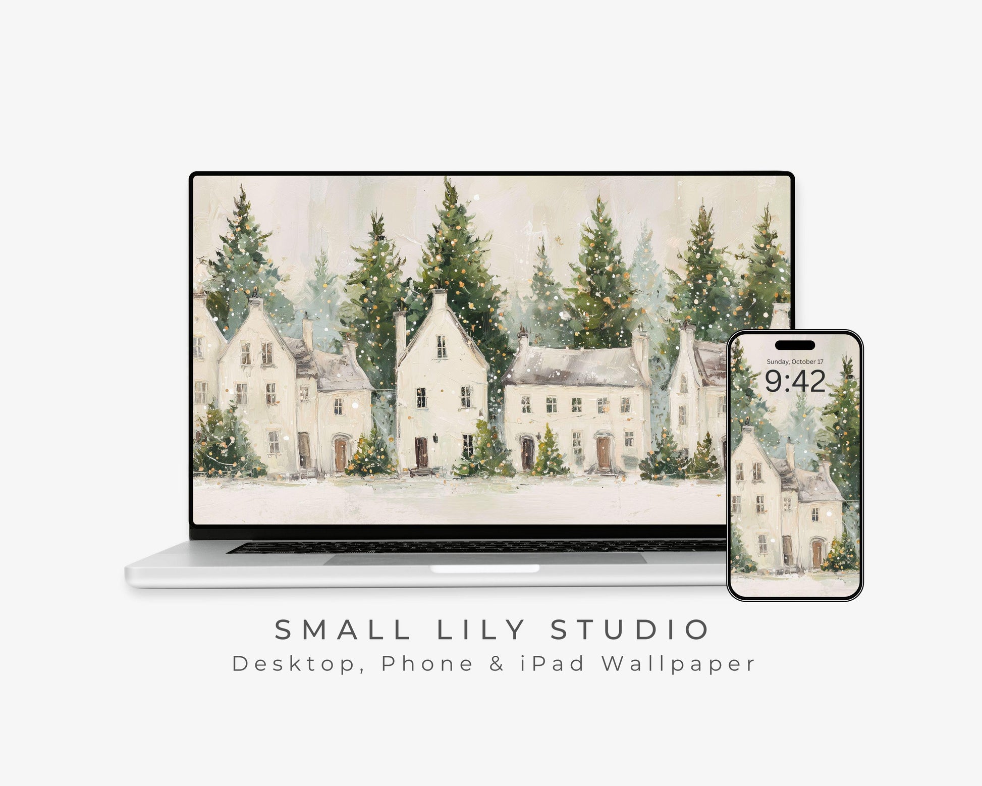 Christmas Houses Desktop Wallpaper Set, Holiday Phone Wallpaper, Winter iPhone Wallpaper, iPad Background Cute Picture | WS144