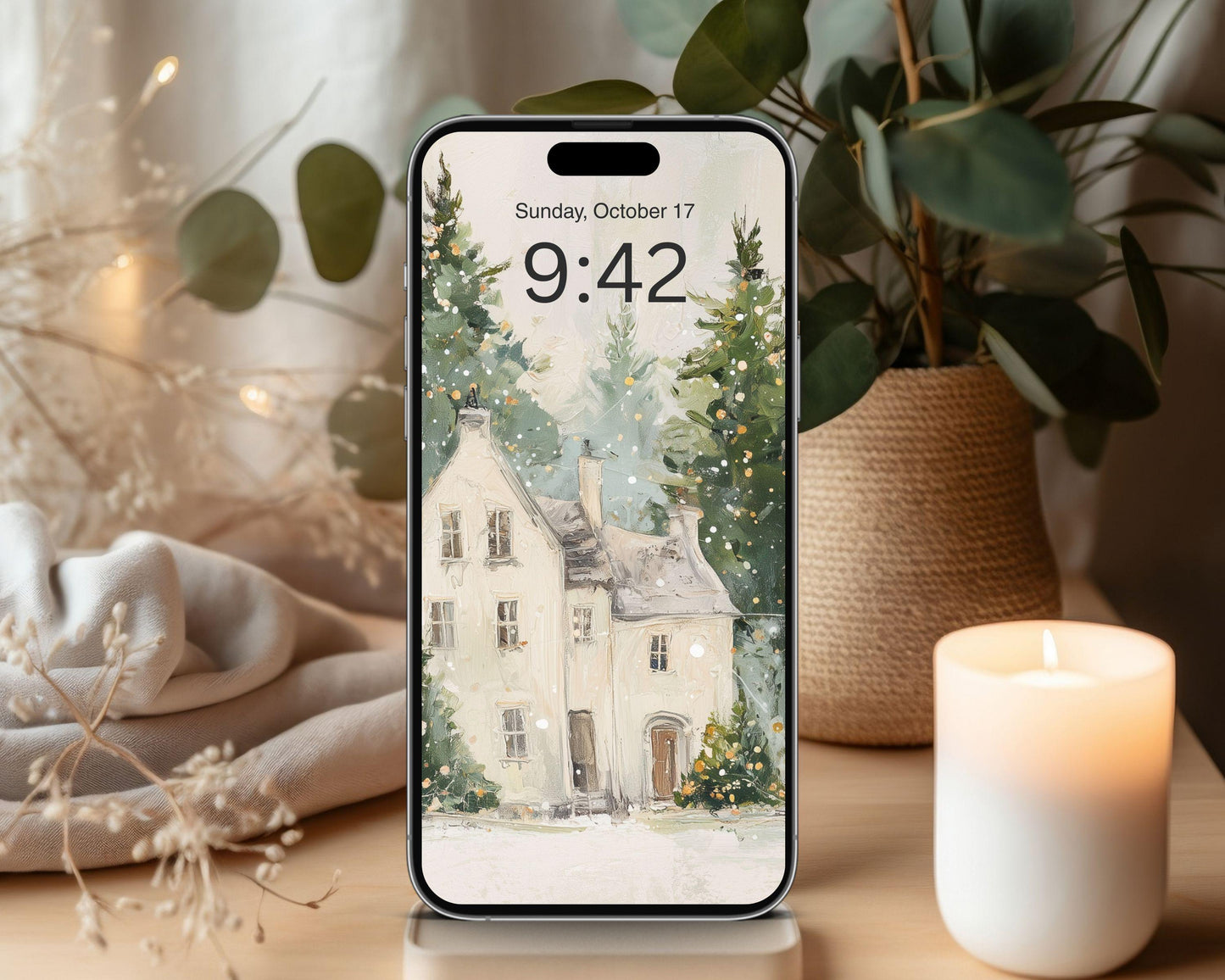 Christmas Houses Desktop Wallpaper Set, Holiday Phone Wallpaper, Winter iPhone Wallpaper, iPad Background Cute Picture | WS144