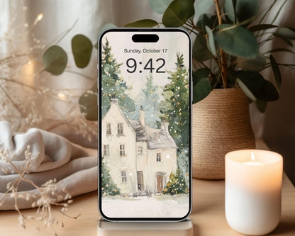 Christmas Houses Desktop Wallpaper Set, Holiday Phone Wallpaper, Winter iPhone Wallpaper, iPad Background Cute Picture | WS144