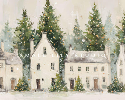 Christmas Houses Desktop Wallpaper Set, Holiday Phone Wallpaper, Winter iPhone Wallpaper, iPad Background Cute Picture | WS144