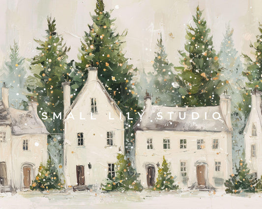 Christmas Houses Desktop Wallpaper Set, Holiday Phone Wallpaper, Winter iPhone Wallpaper, iPad Background Cute Picture | WS144