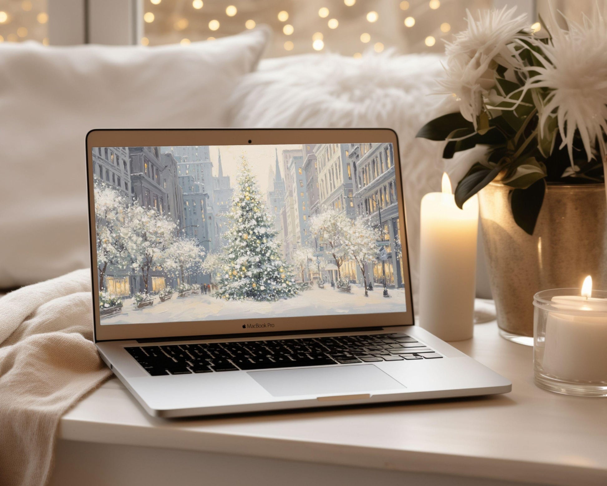 New York Christmas Desktop Wallpaper Set, Holiday Phone Wallpaper, Winter iPhone Wallpaper, Aesthetic iPad Background | WS146