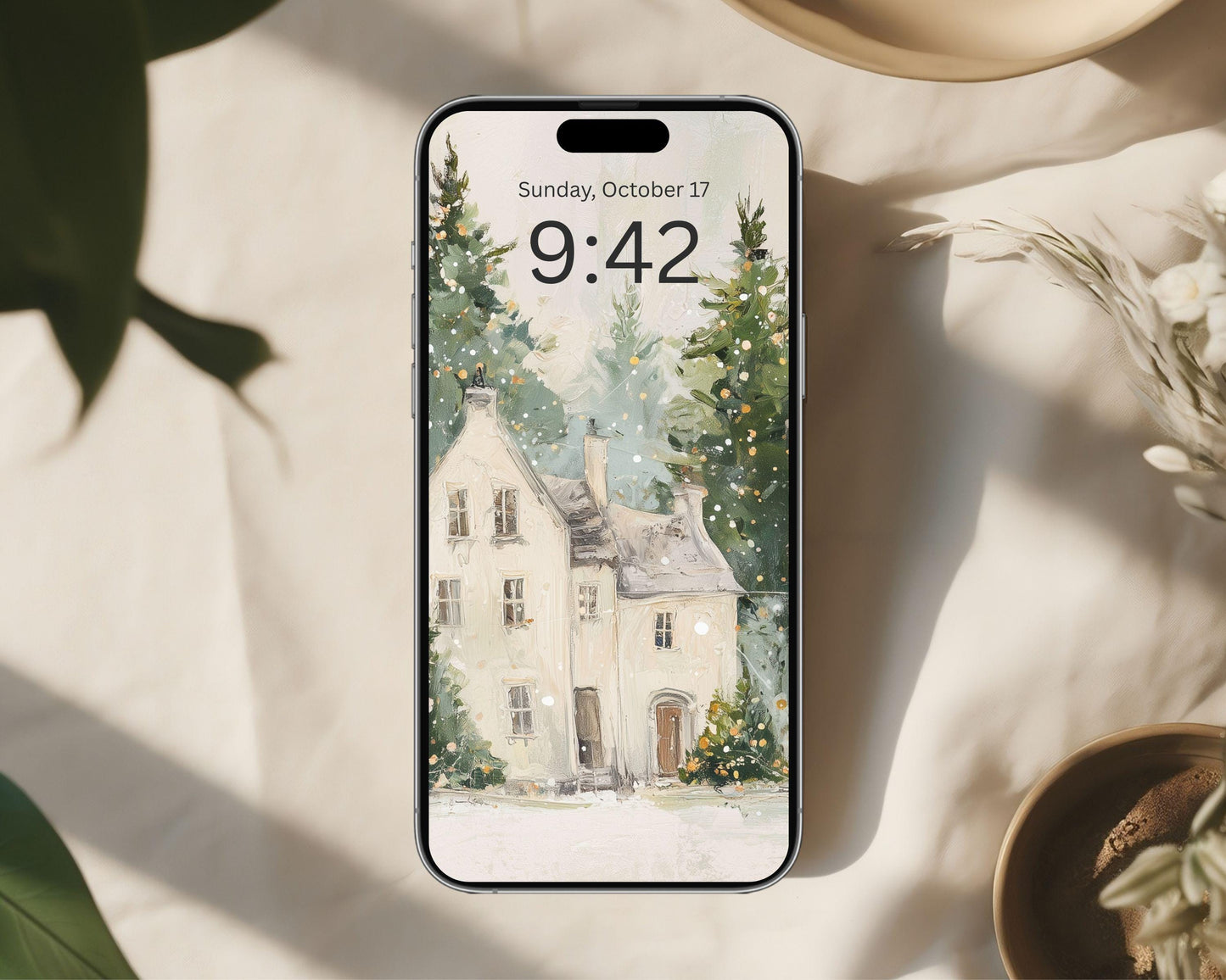 Christmas Houses Phone Wallpaper, Holiday iPhone Wallpaper, Winter Samsung Galaxy Phone Background Cute Picture | WP144