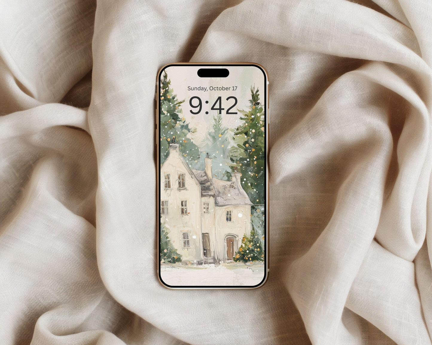 Christmas Houses Phone Wallpaper, Holiday iPhone Wallpaper, Winter Samsung Galaxy Phone Background Cute Picture | WP144