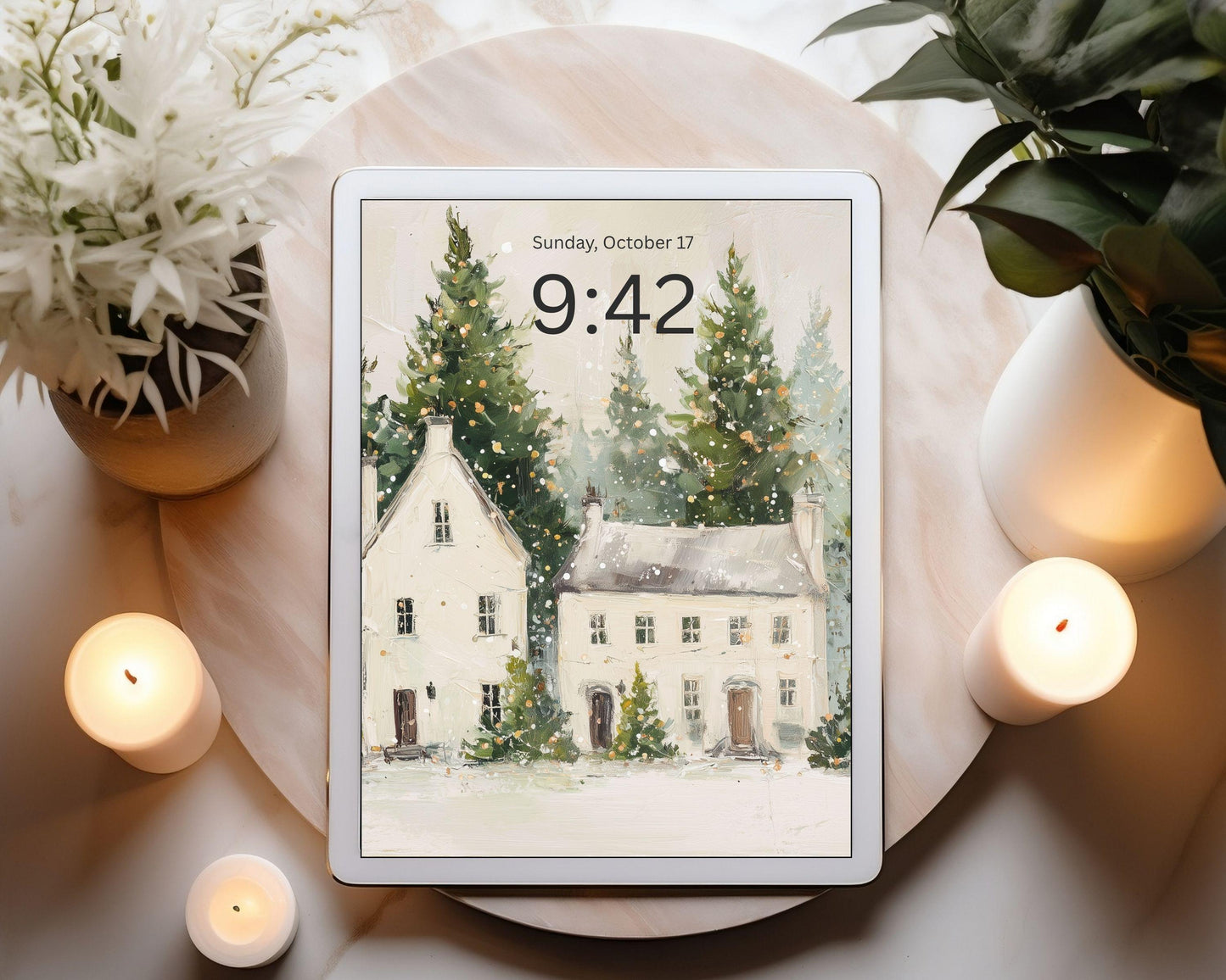 Christmas Houses iPad Wallpaper, Holiday iPad Background, Winter Tablet Wallpaper, Cute Whimsical Picture | WT144