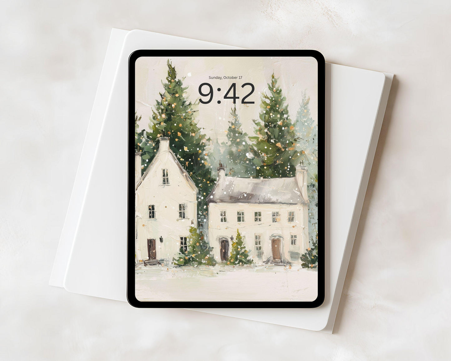 Christmas Houses iPad Wallpaper, Holiday iPad Background, Winter Tablet Wallpaper, Cute Whimsical Picture | WT144