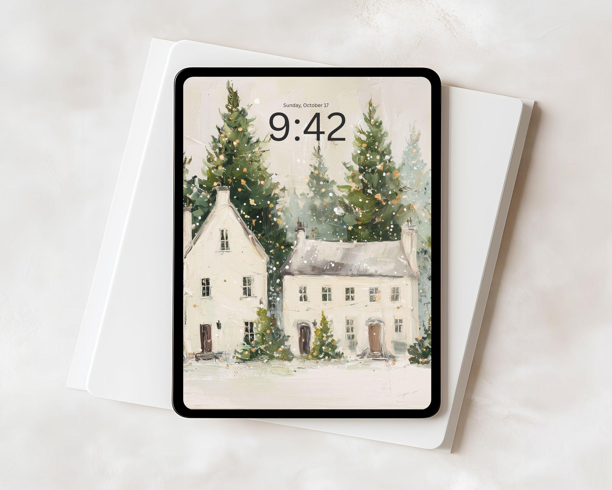 Christmas Houses iPad Wallpaper, Holiday iPad Background, Winter Tablet Wallpaper, Cute Whimsical Picture | WT144