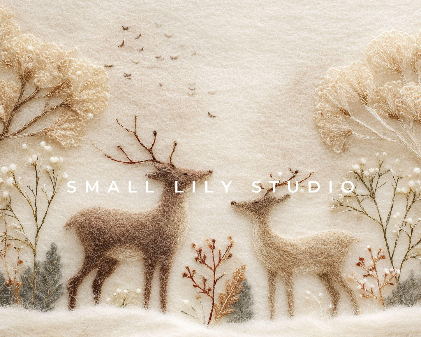 Deer Felt Style Wallpaper Set, Holidays Phone Wallpaper, Cute Winter iPhone Wallpaper, Aesthetic iPad Background | WS134