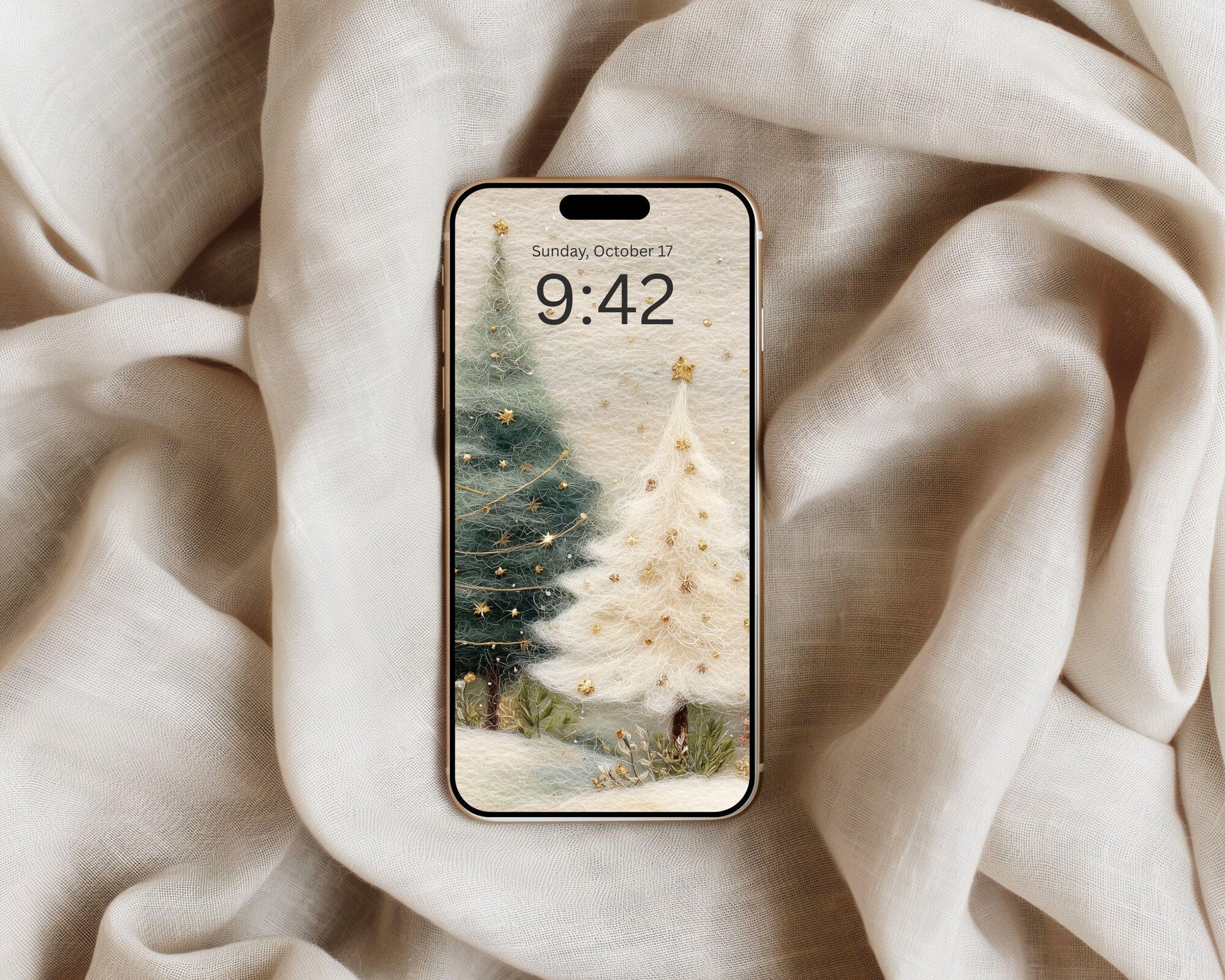 Christmas Trees Phone Wallpaper, Felt Style iPhone Wallpaper, Cute Winter Samsung Galaxy Phone Background | WP132