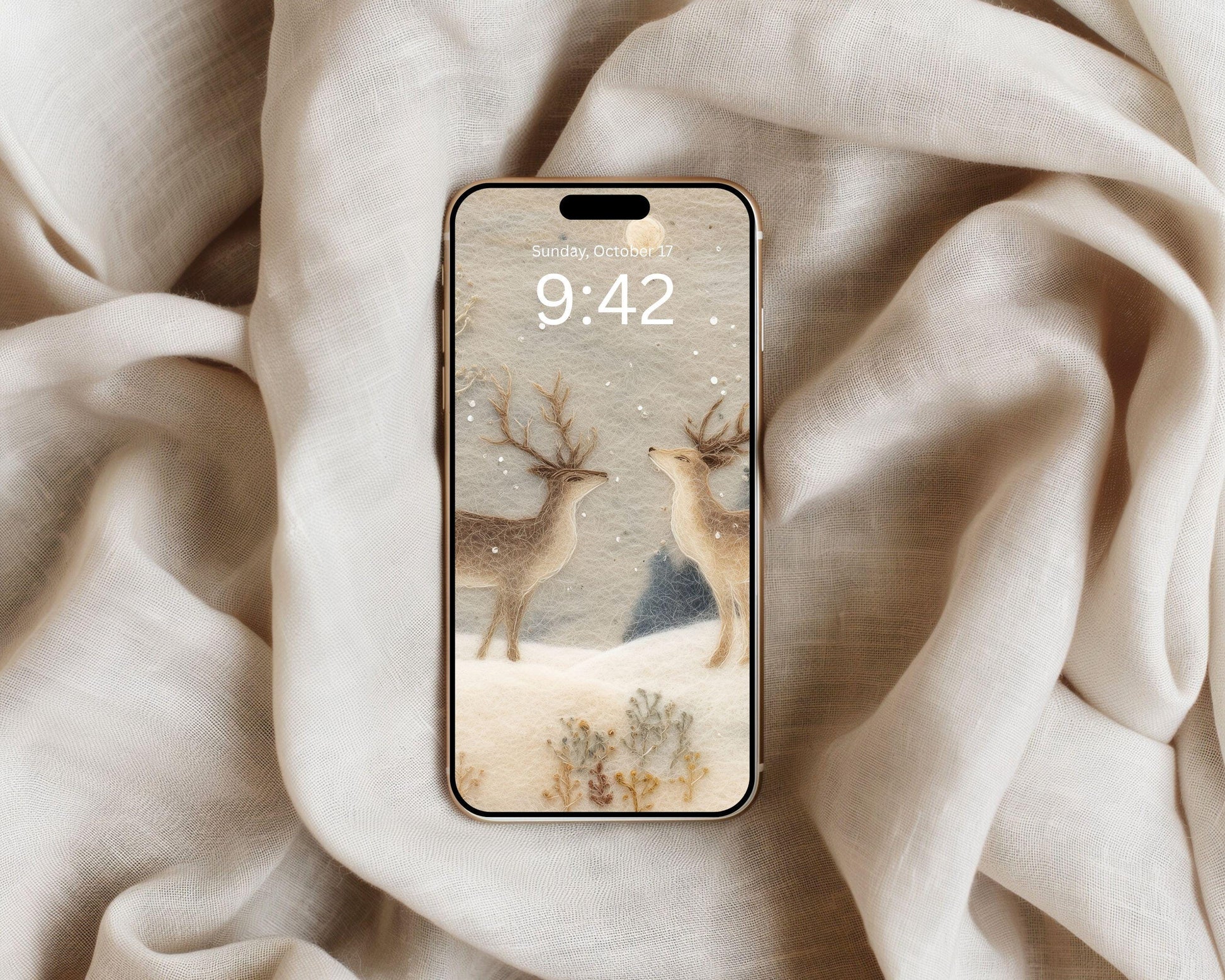 Deer Felt Style Phone Wallpaper, Holidays iPhone Wallpaper, Cute Winter Samsung Galaxy Phone Background | WP133