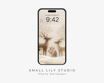 Deer Felt Style Phone Wallpaper, Holidays iPhone Wallpaper, Cute Winter Samsung Galaxy Phone Background | WP134