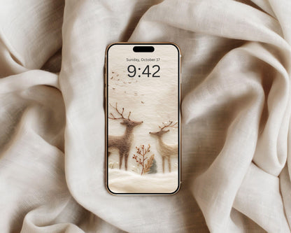 Deer Felt Style Phone Wallpaper, Holidays iPhone Wallpaper, Cute Winter Samsung Galaxy Phone Background | WP134