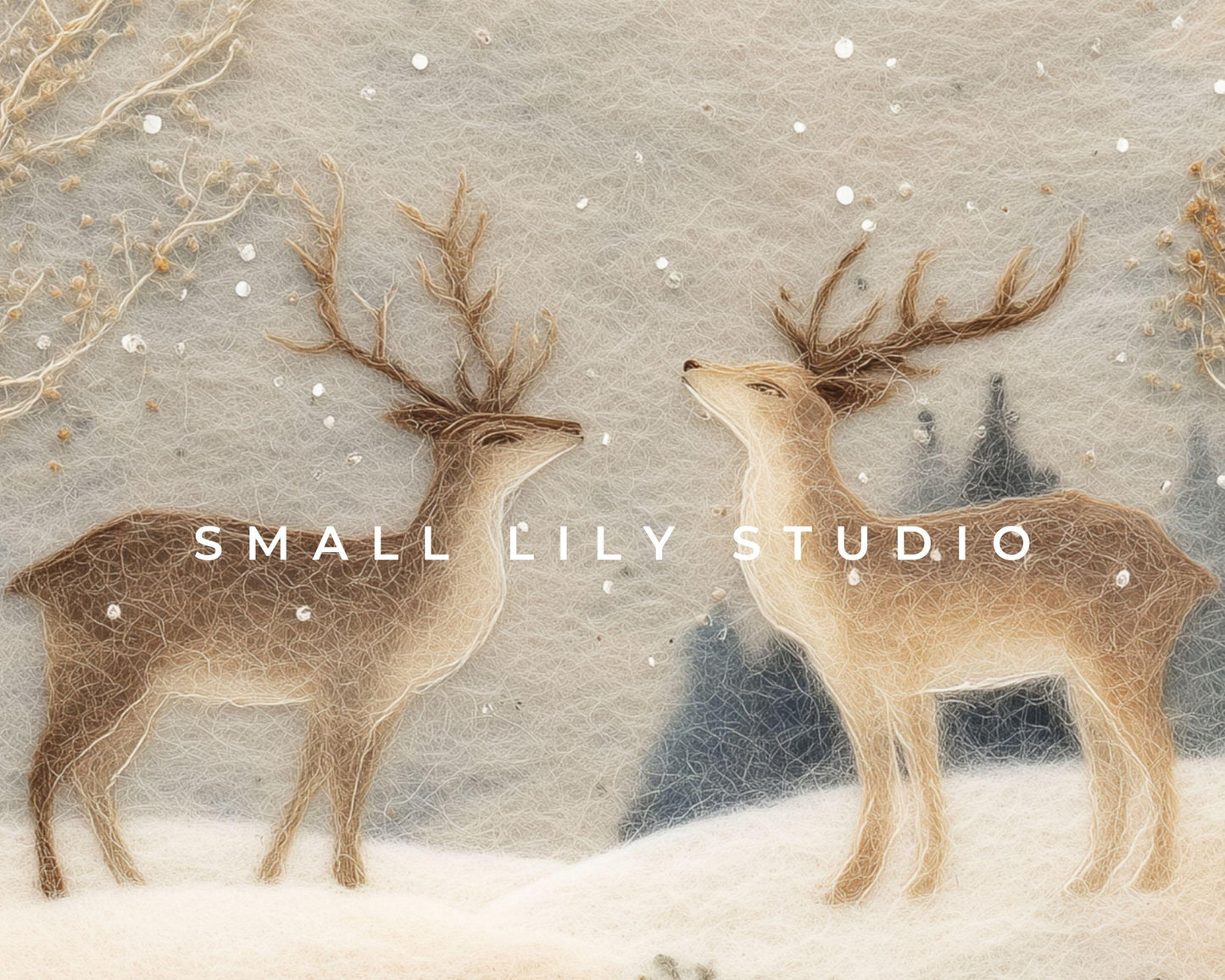 Deer Felt Style iPad Wallpaper, Holidays iPad Background, Cute Aesthetic Winter Tablet Wallpaper | WT133