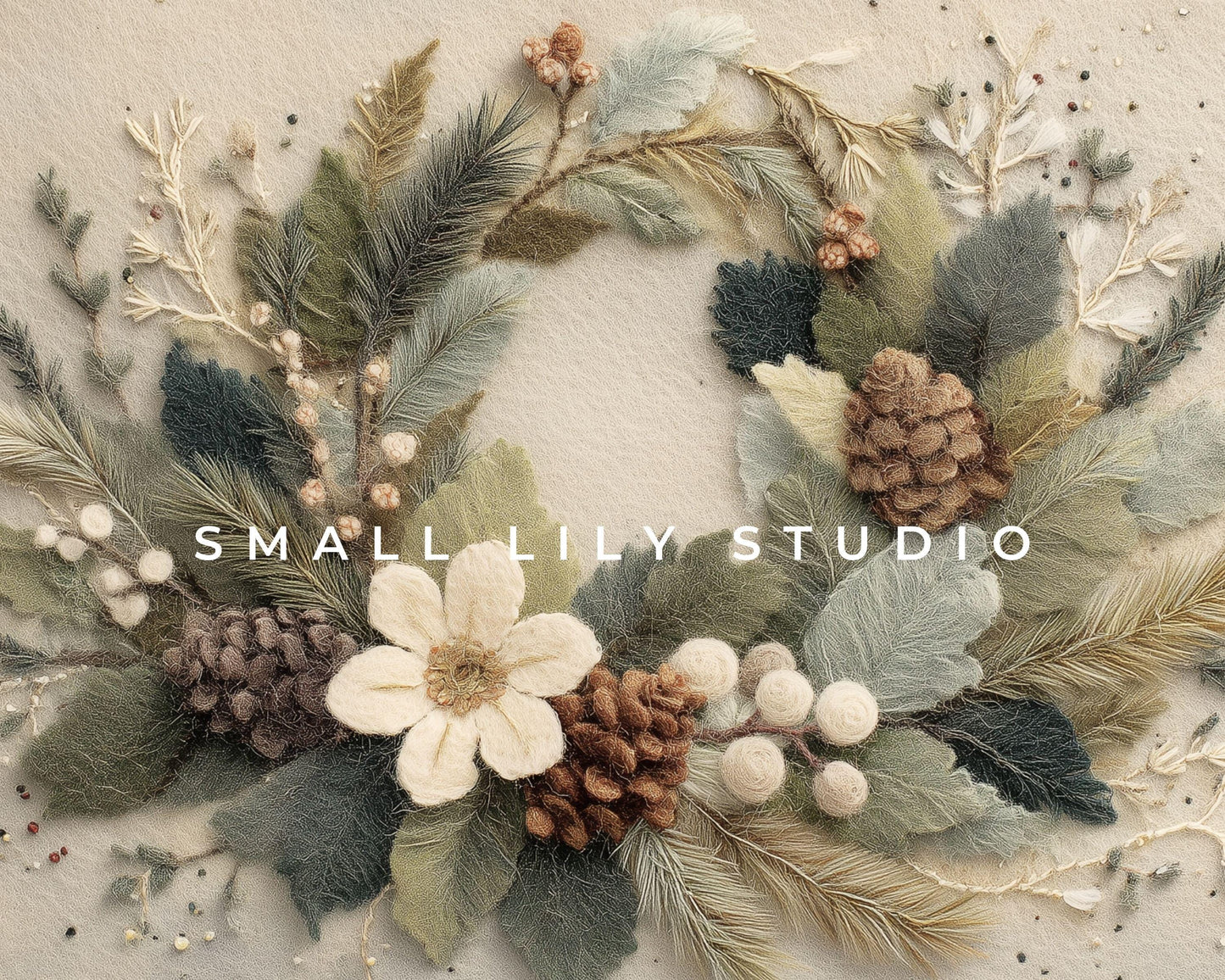 Christmas Wreath Desktop Wallpaper, Festive Botanical Macbook Wallpaper, Cute Felt Style Holidays Laptop Background | WD138