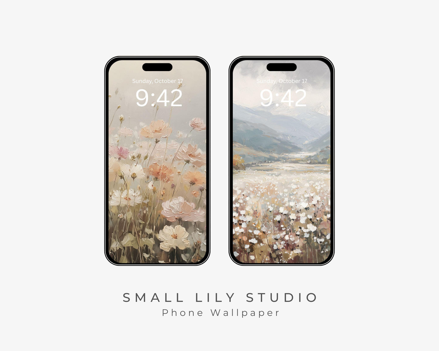 Fall Flowers Phone Wallpaper Set of 2, Floral Landscape iPhone Wallpapers, Vintage Style Samsung Galaxy Phone Background | WPB002