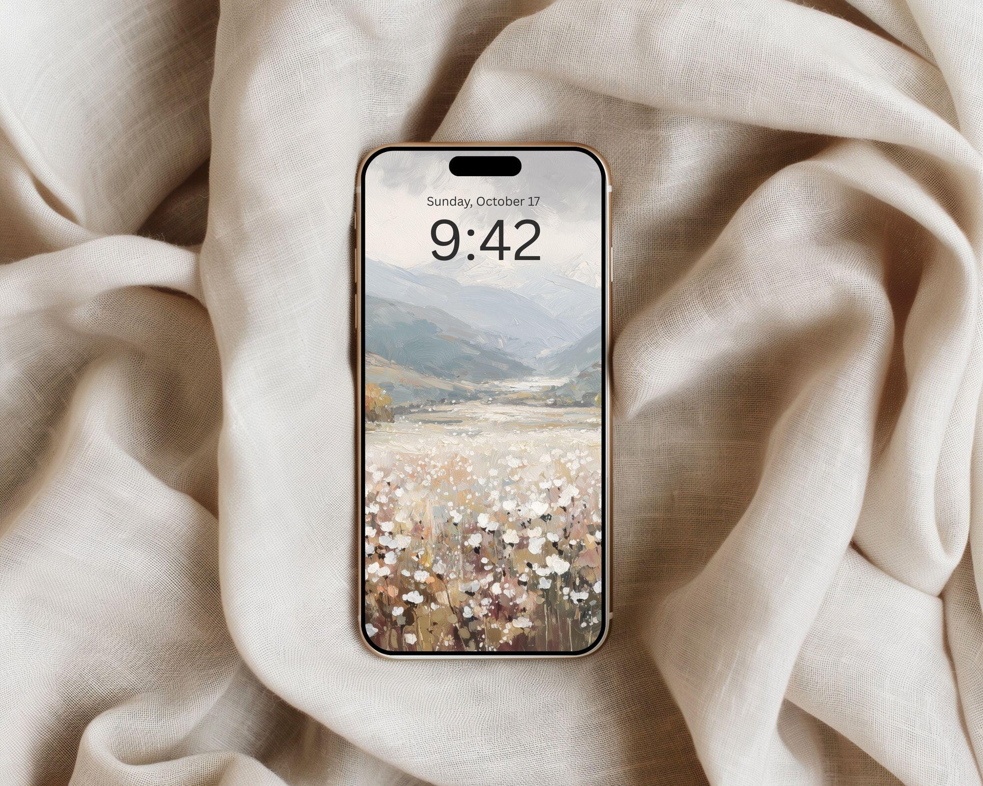 Fall Flowers Phone Wallpaper Set of 2, Floral Landscape iPhone Wallpapers, Vintage Style Samsung Galaxy Phone Background | WPB002