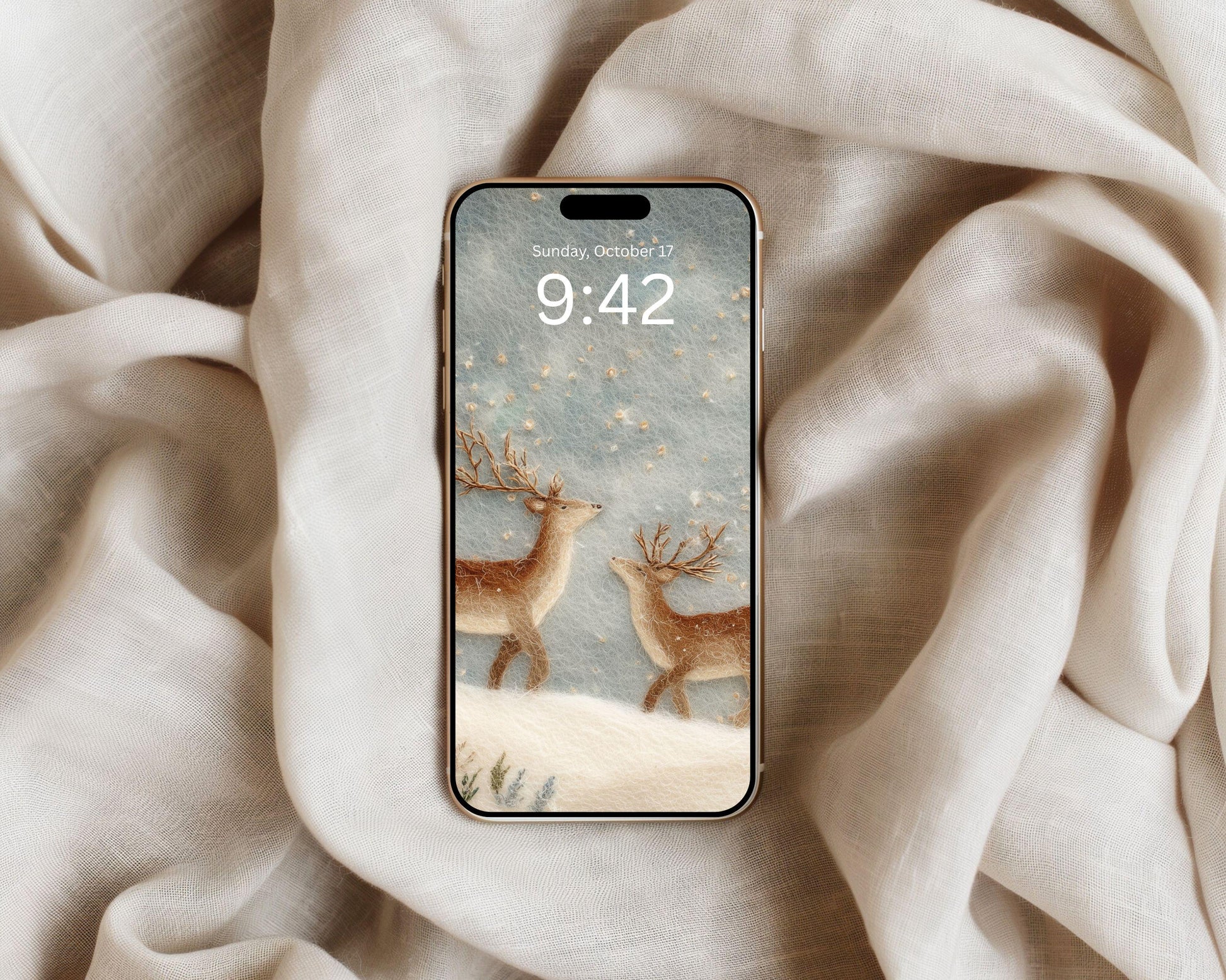 Christmas Phone Wallpaper Set of 2, Cute Felt Style iPhone Wallpapers, Winter Holiday Samsung Galaxy Phone Background | WPB003