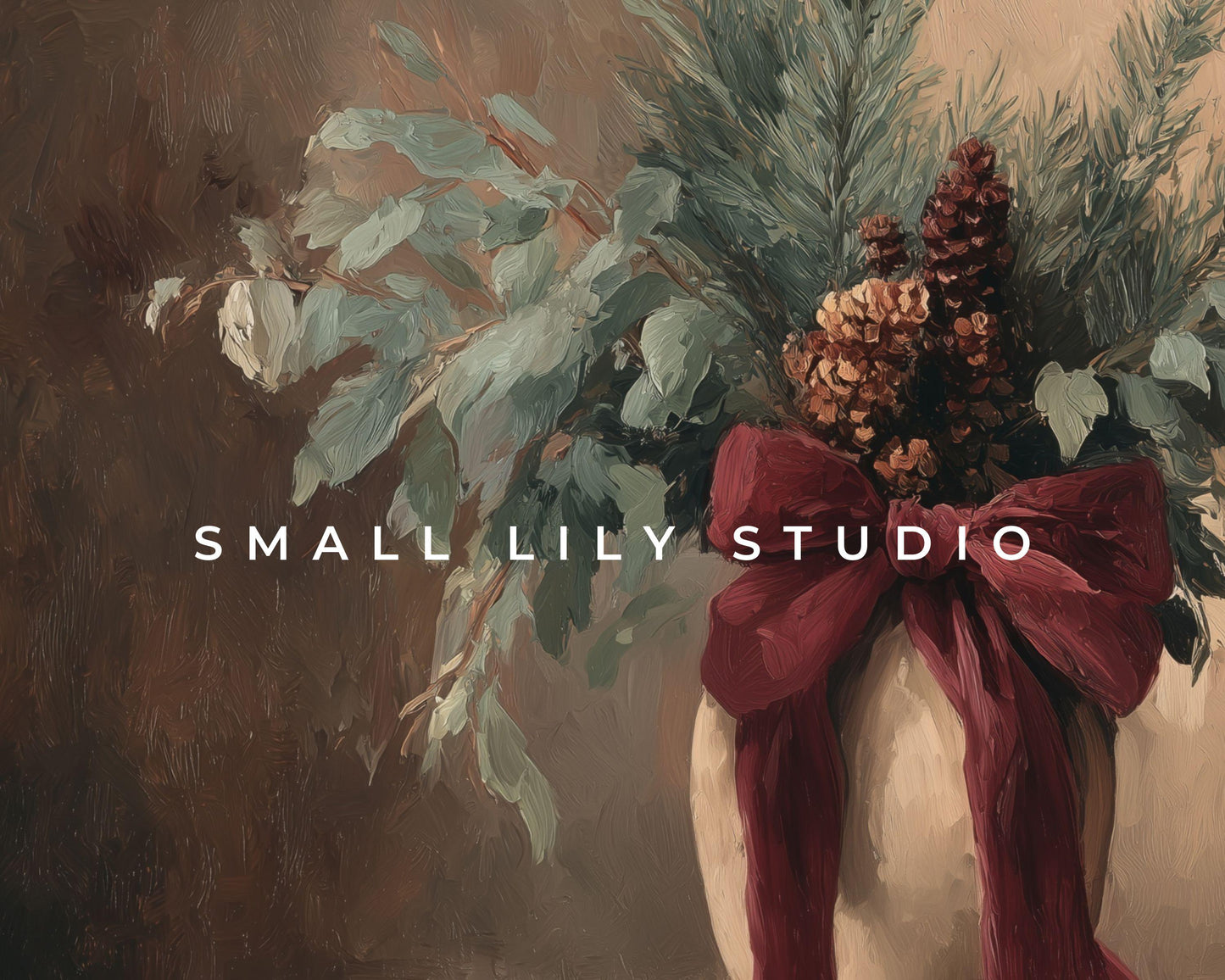 FRAME TV art Festive Botanicals with Burgundy Bow, Samsung Frame TV art Moody Holiday Season Vintage Style Painting | TV1019