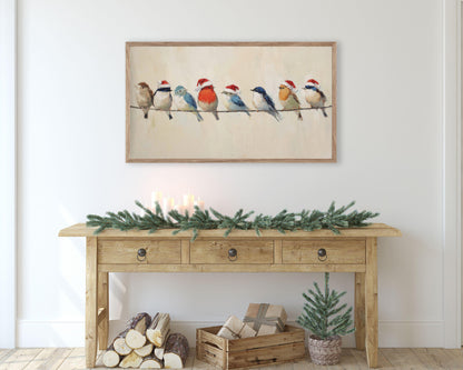 FRAME TV art Colorful Birds in Santa Hats, Samsung Frame TV art Cute Vintage Style Christmas Painting | TV1020