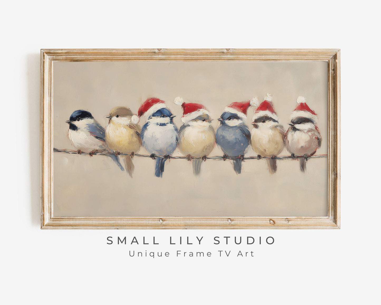 FRAME TV art Birds in Santa Hats, Samsung Frame TV art Cute Vintage Style Christmas Painting | TV1021