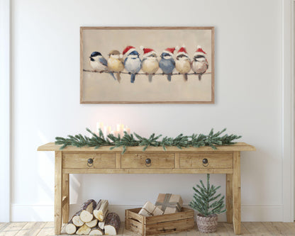 FRAME TV art Birds in Santa Hats, Samsung Frame TV art Cute Vintage Style Christmas Painting | TV1021