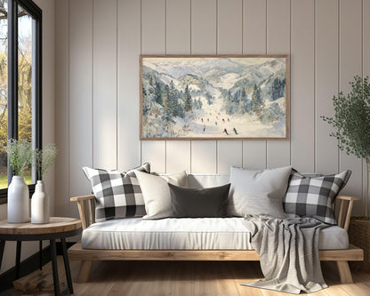 FRAME TV art Skiing in the Alps, Samsung Frame TV art Winter Vintage Style Painting | TV1024