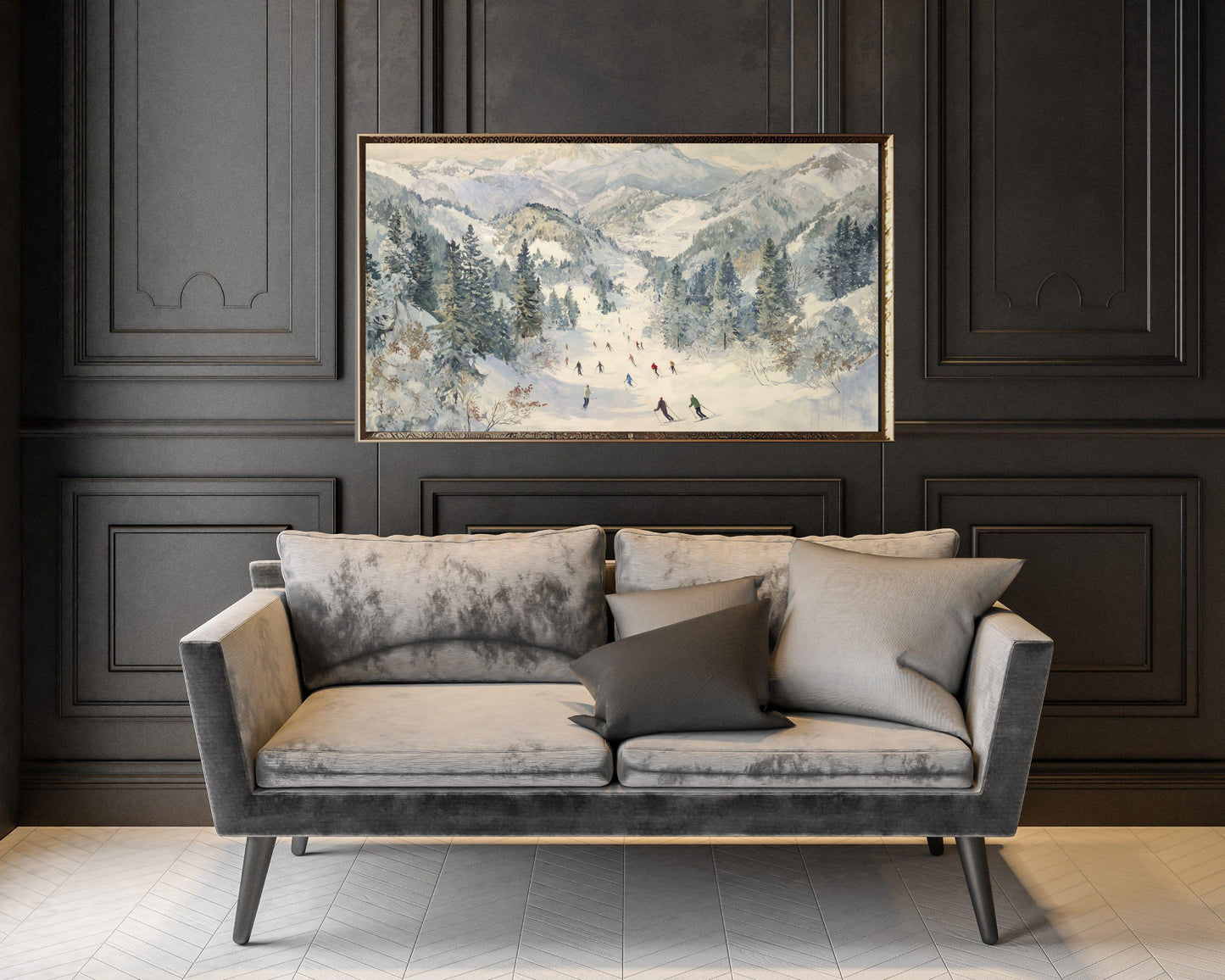 FRAME TV art Skiing in the Alps, Samsung Frame TV art Winter Vintage Style Painting | TV1024
