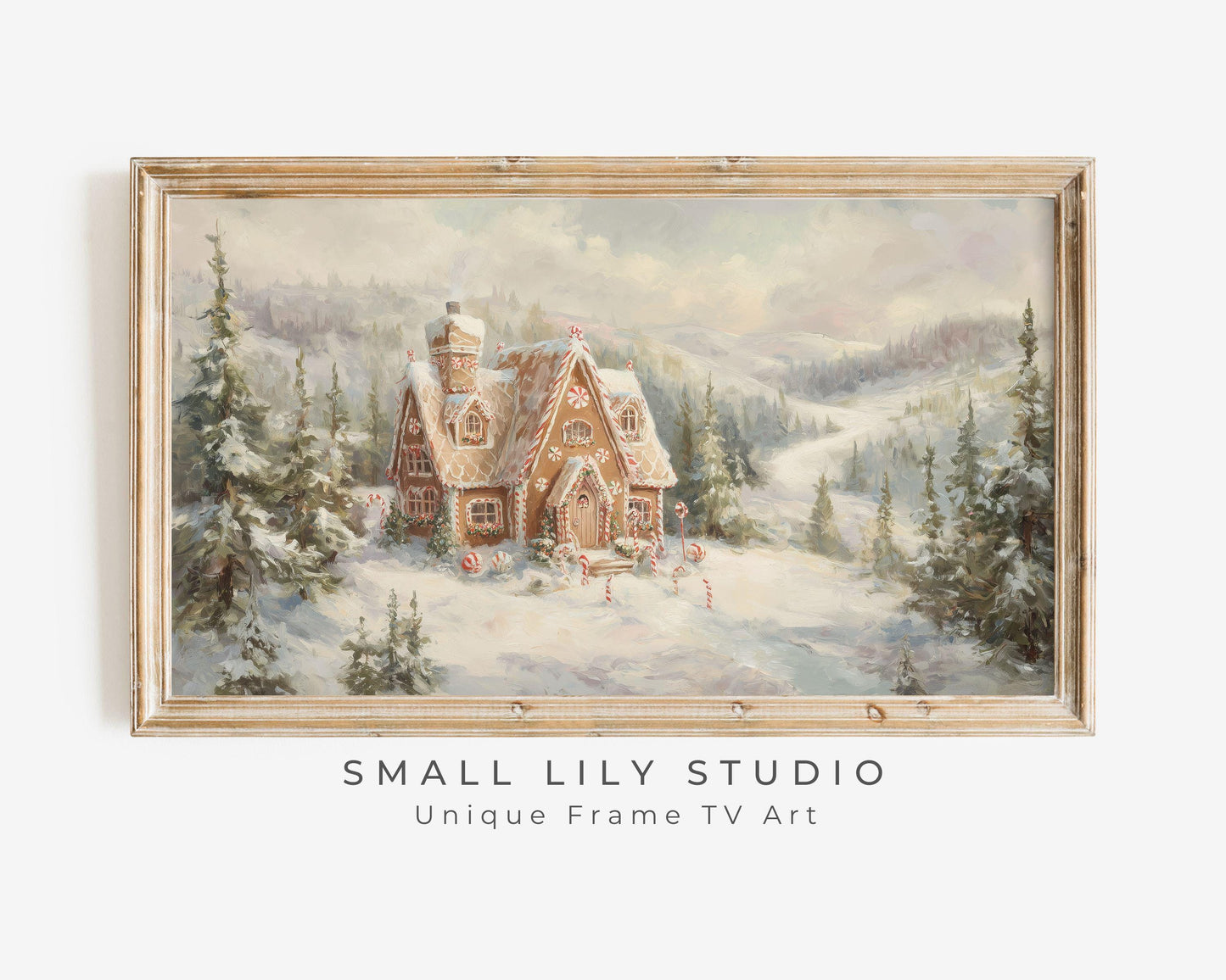 FRAME TV art Gingerbread House in Winter Landscape, Samsung Frame TV Cute Vintage Style Christmas Painting | TV1027