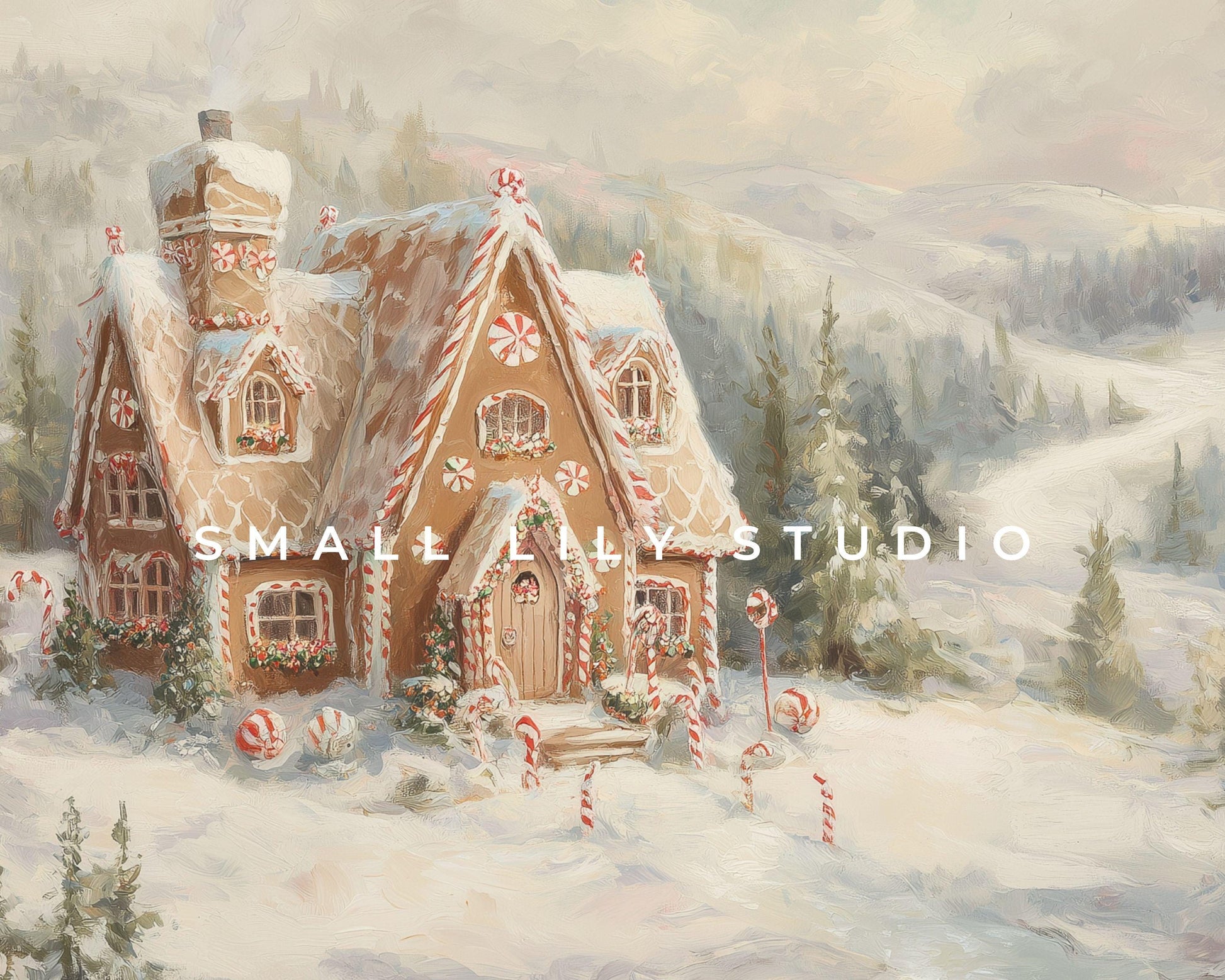 FRAME TV art Gingerbread House in Winter Landscape, Samsung Frame TV Cute Vintage Style Christmas Painting | TV1027