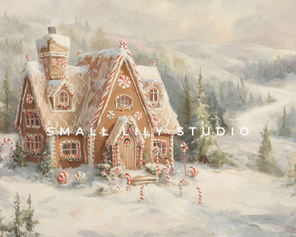 FRAME TV art Gingerbread House in Winter Landscape, Samsung Frame TV Cute Vintage Style Christmas Painting | TV1027