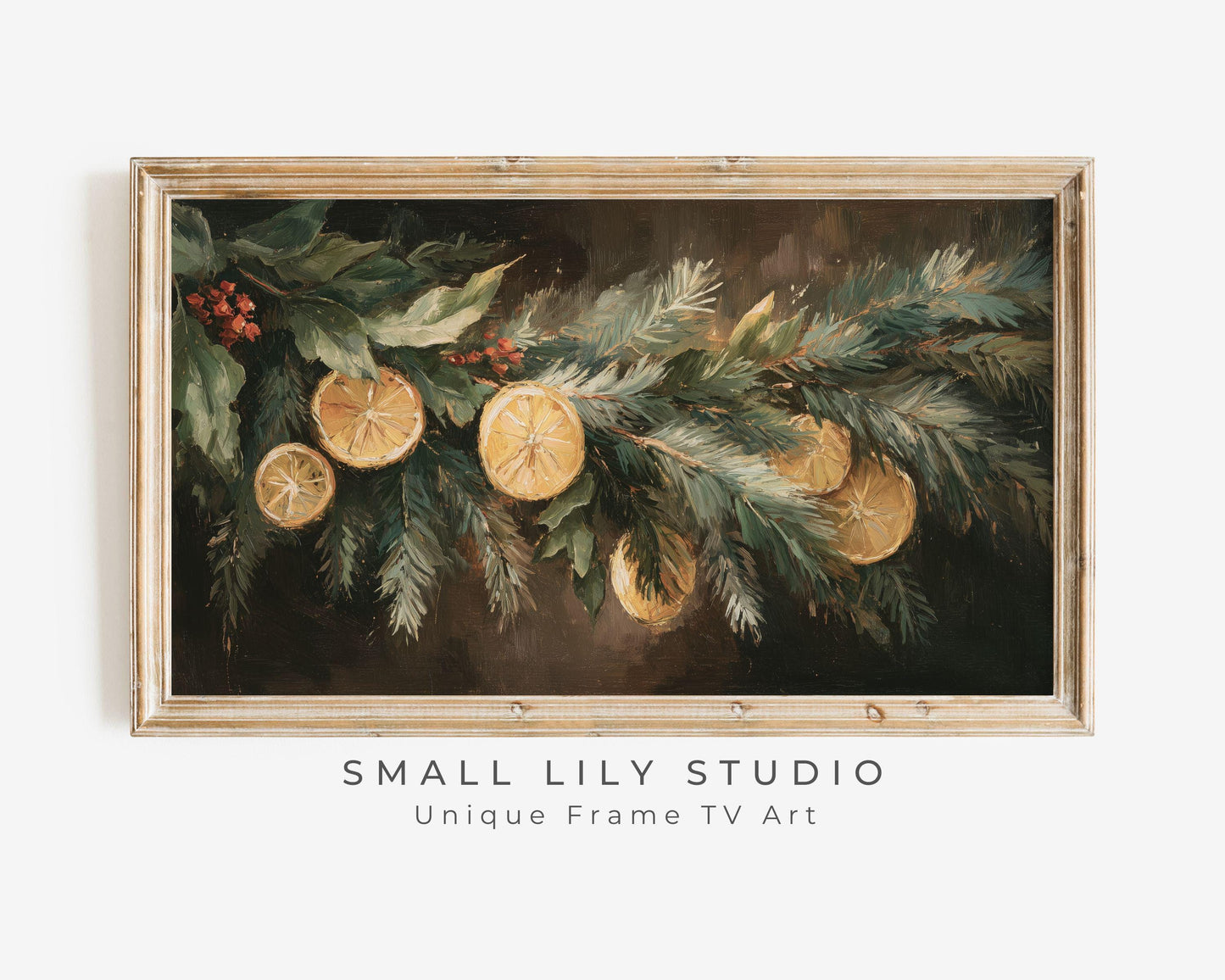 FRAME TV art Orange Garland, Samsung Frame TV art Organic Christmas Vintage Style Painting | TV1041