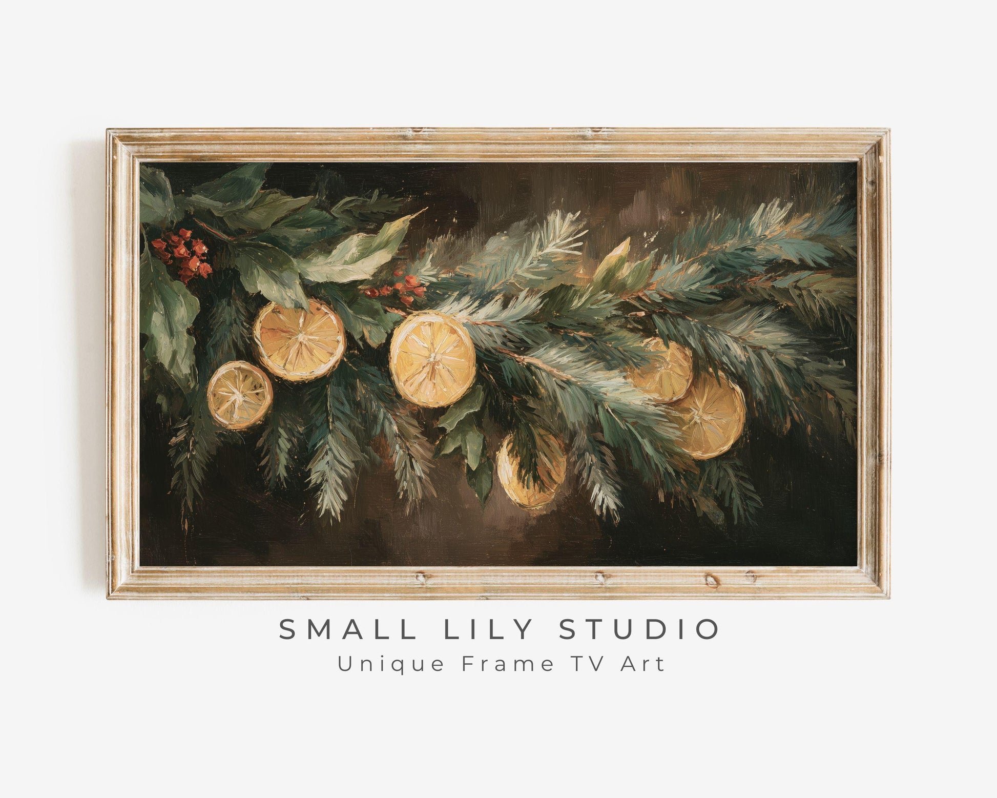 FRAME TV art Orange Garland, Samsung Frame TV art Organic Christmas Vintage Style Painting | TV1041