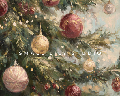 FRAME TV art Burgundy Christmas Tree, Samsung Frame TV art Festive Holiday Vintage Style Painting | TV1042