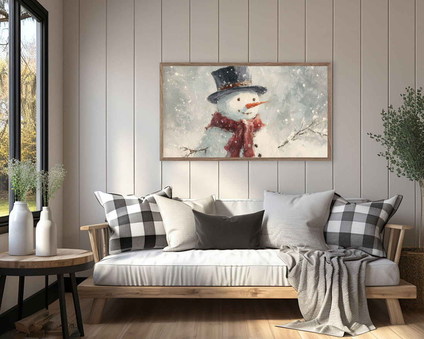 FRAME TV art Cute Snowman with Red Scarf, Samsung Frame TV art Christmas Winter Holiday Vintage Style Painting | TV1044
