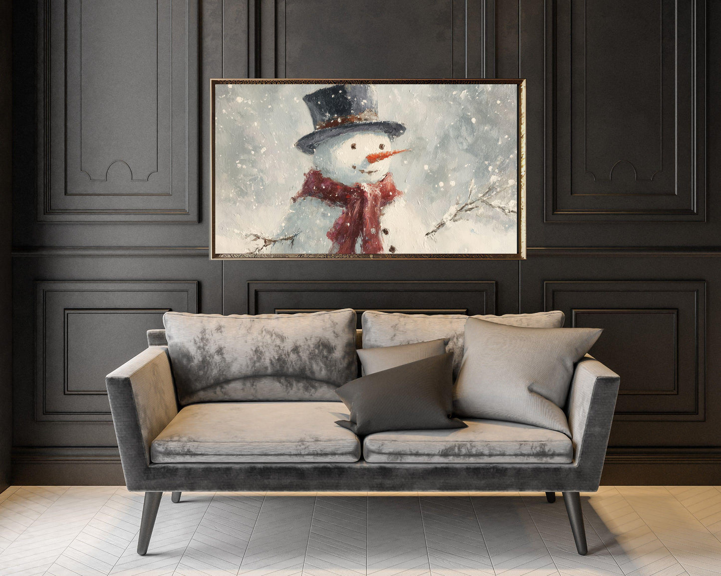 FRAME TV art Cute Snowman with Red Scarf, Samsung Frame TV art Christmas Winter Holiday Vintage Style Painting | TV1044