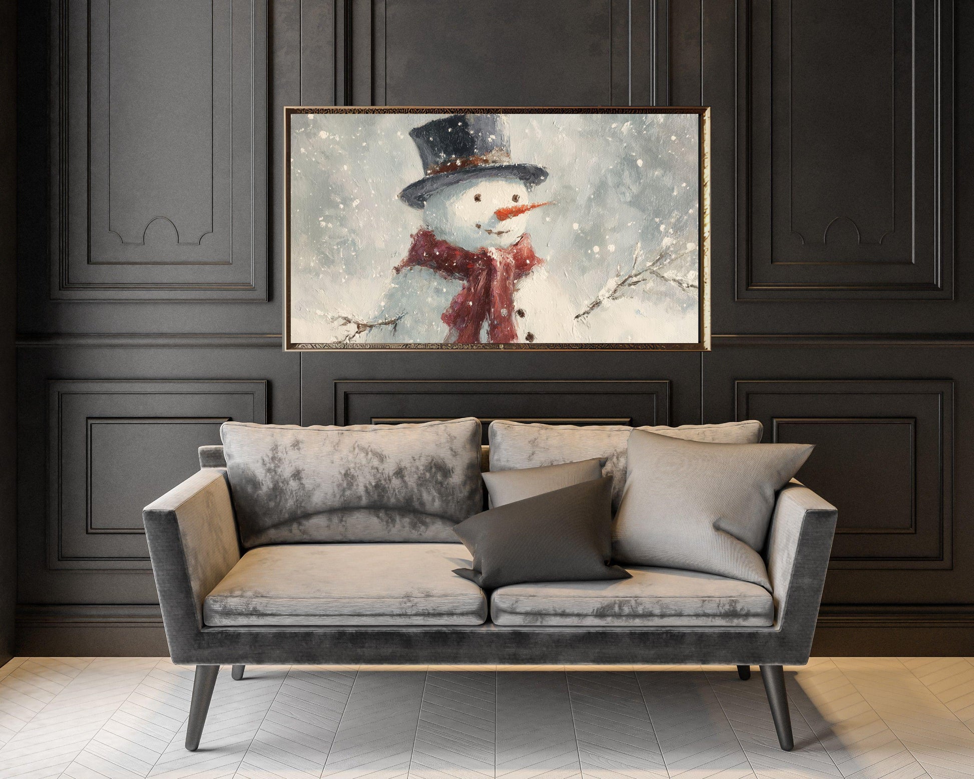 FRAME TV art Cute Snowman with Red Scarf, Samsung Frame TV art Christmas Winter Holiday Vintage Style Painting | TV1044