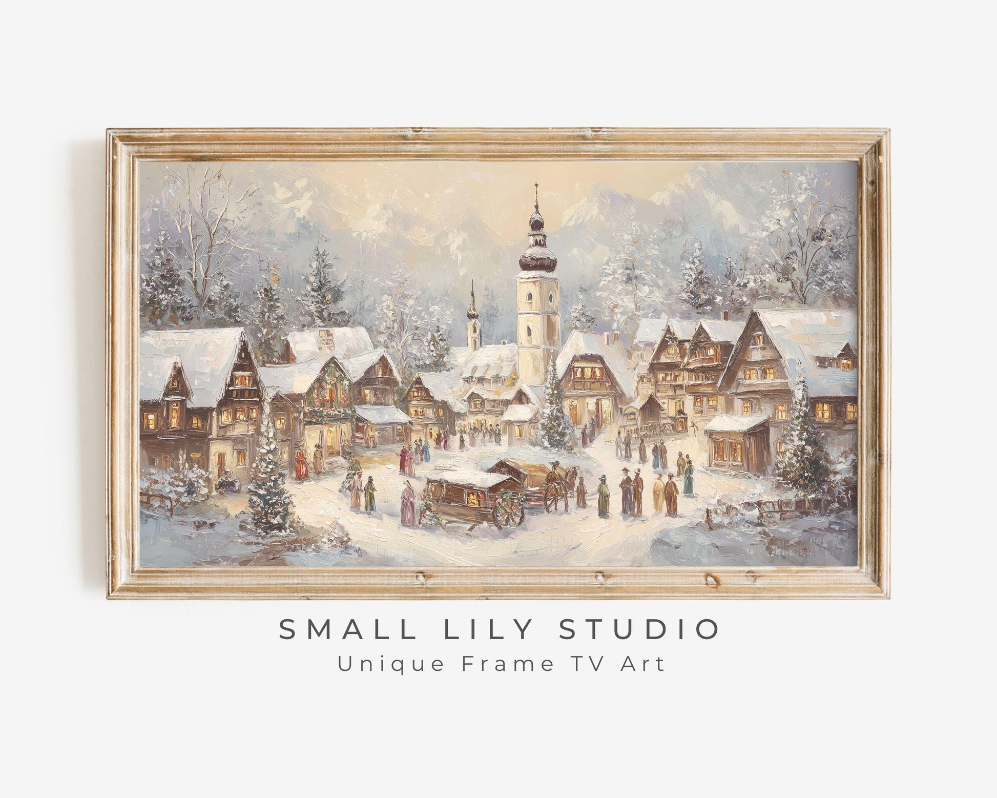 FRAME TV art Bavarian Christmas Village, Samsung Frame TV art Winter Town Vintage Style Painting for the Holidays | TV1047