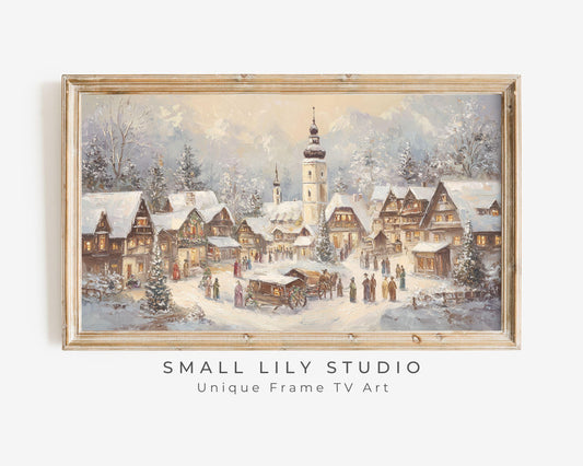 FRAME TV art Bavarian Christmas Village, Samsung Frame TV art Winter Town Vintage Style Painting for the Holidays | TV1047