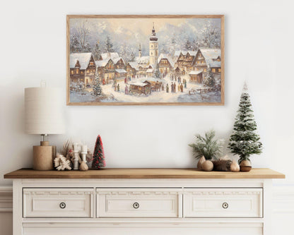 FRAME TV art Bavarian Christmas Village, Samsung Frame TV art Winter Town Vintage Style Painting for the Holidays | TV1047