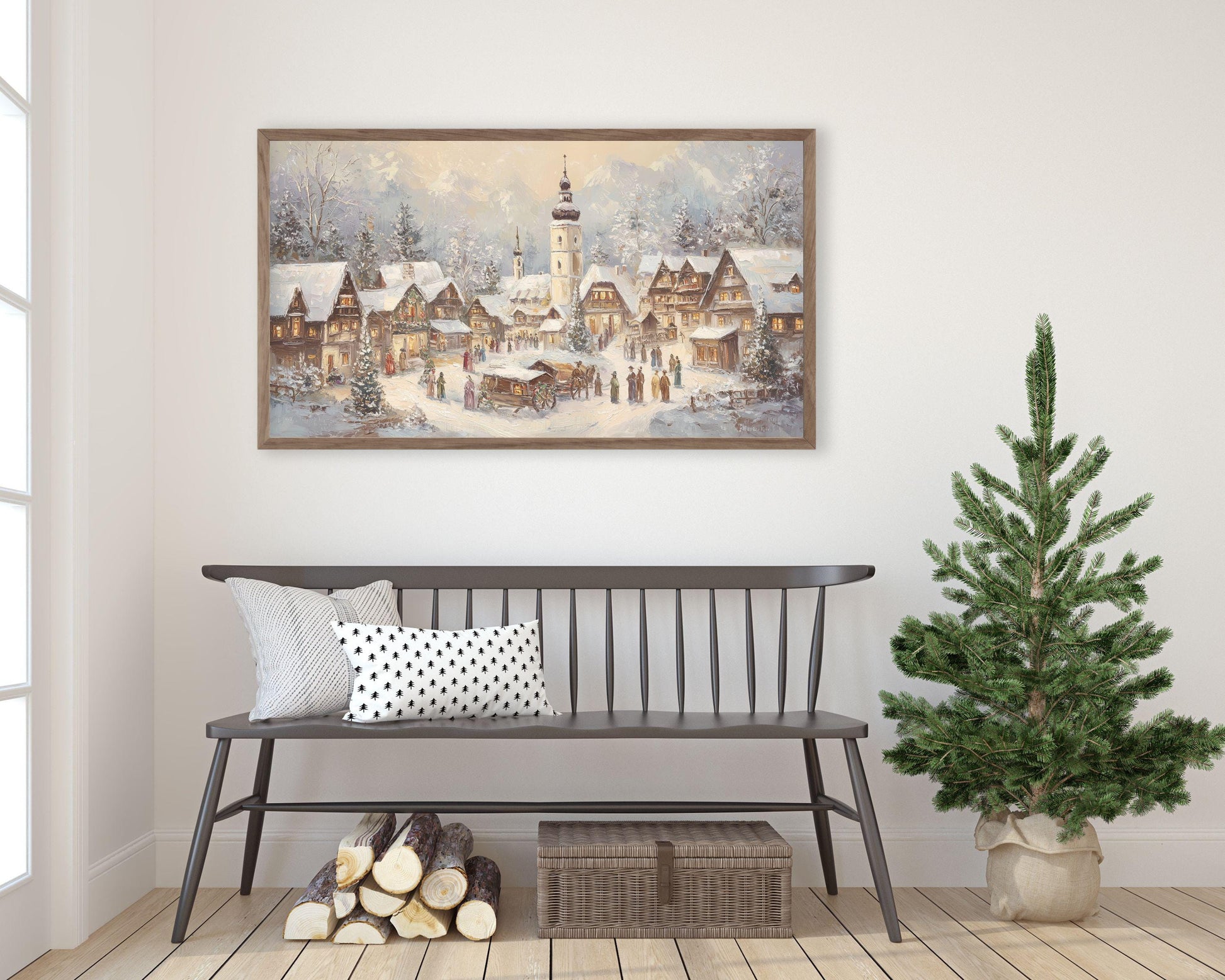 FRAME TV art Bavarian Christmas Village, Samsung Frame TV art Winter Town Vintage Style Painting for the Holidays | TV1047