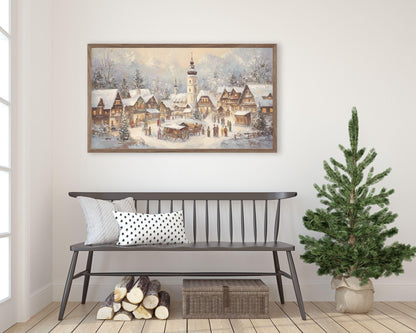 FRAME TV art Bavarian Christmas Village, Samsung Frame TV art Winter Town Vintage Style Painting for the Holidays | TV1047