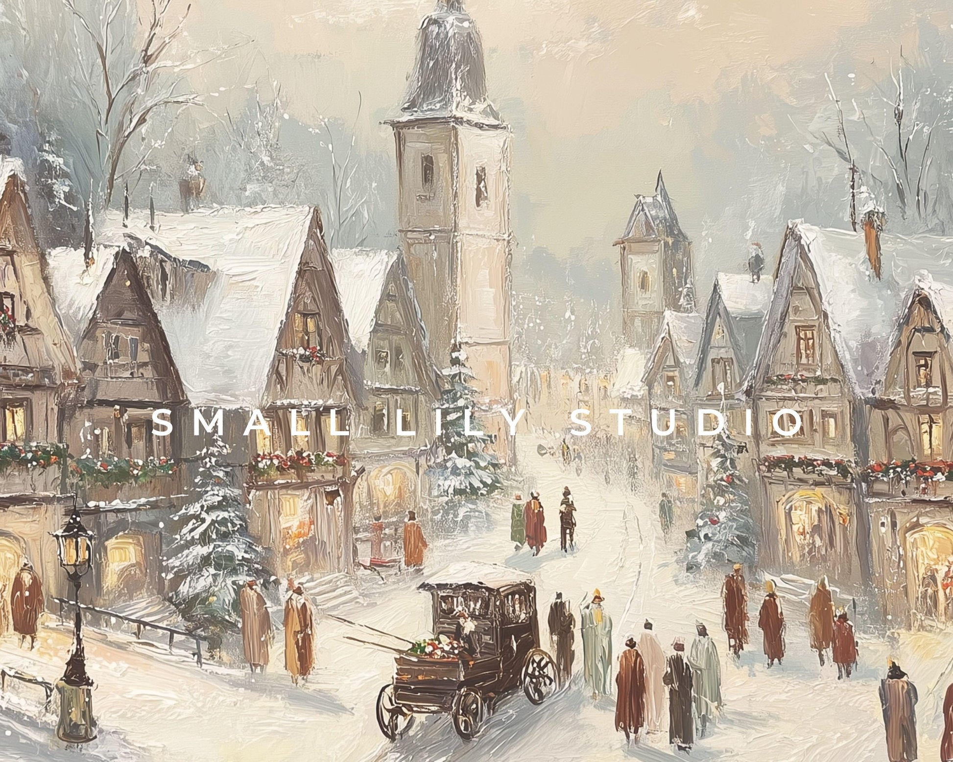 FRAME TV art Bavarian Christmas Village, Samsung Frame TV art Winter Town Vintage Style Painting for the Holidays | TV1048