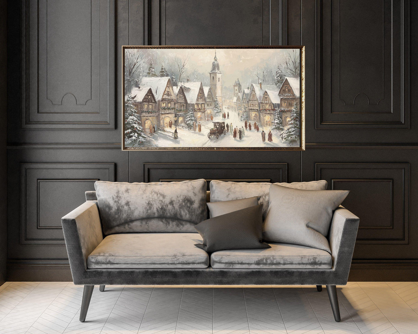 FRAME TV art Bavarian Christmas Village, Samsung Frame TV art Winter Town Vintage Style Painting for the Holidays | TV1048